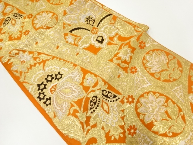 アンティーク　花更紗模様織出し袋帯（材料）